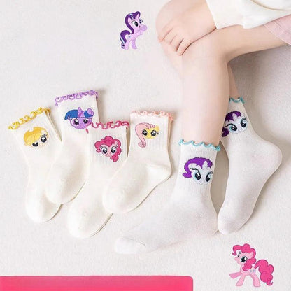 5Pcs Kawaii My Little Pony Kids Socks Pinkie Pie Fluttershy Rainbow Dash Cute Anime In Tube Socks Spring Autumn Soft Socks Gift - petguardiansupplies