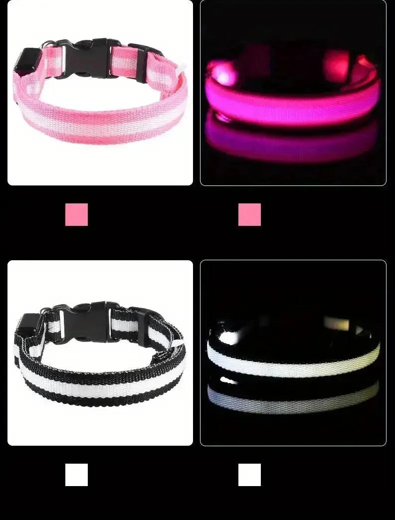 Nylon LED Night Safety Flashing Glow In The Dark Dog Leash Dogs Luminous Fluorescent Pet Dog Collar - petguardiansupplies