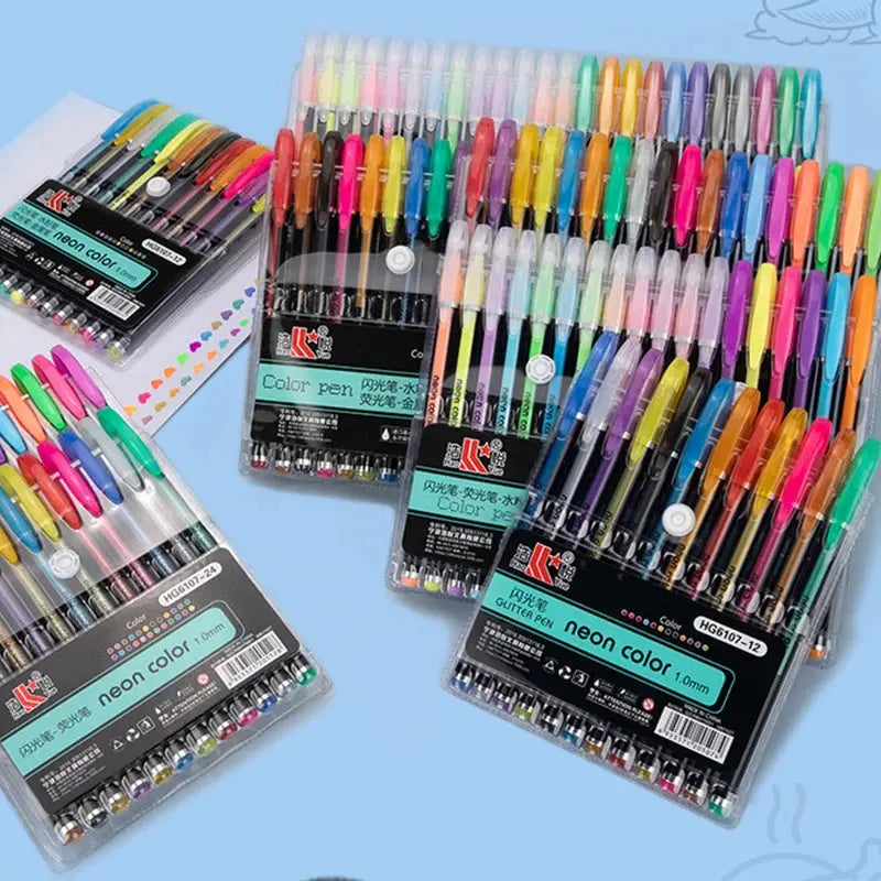 Kit 60 Colored Gel Pen Set, Glitter Metallic Pastel Neon Pen 12 24 36 48 Colors - petguardiansupplies