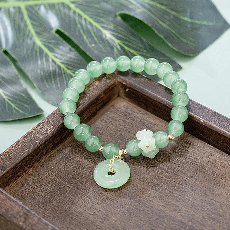 Fashion Exquisite Imitation Jade Beaded Bracelet For Women Chinese Style Peanut Pendant Bangle Lucky Wrist Chain Jewelry Gifts - petguardiansupplies