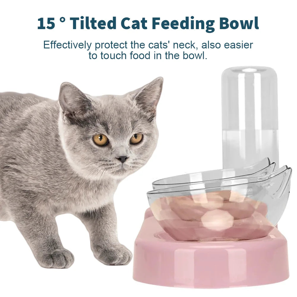 [UK Stock] Pet Feeder Pet Dog Cat Food Bowl Automatic Feeder 2 in 1 Eating Drinking Water Container Anti Slip Double Feeding Bow - petguardiansupplies