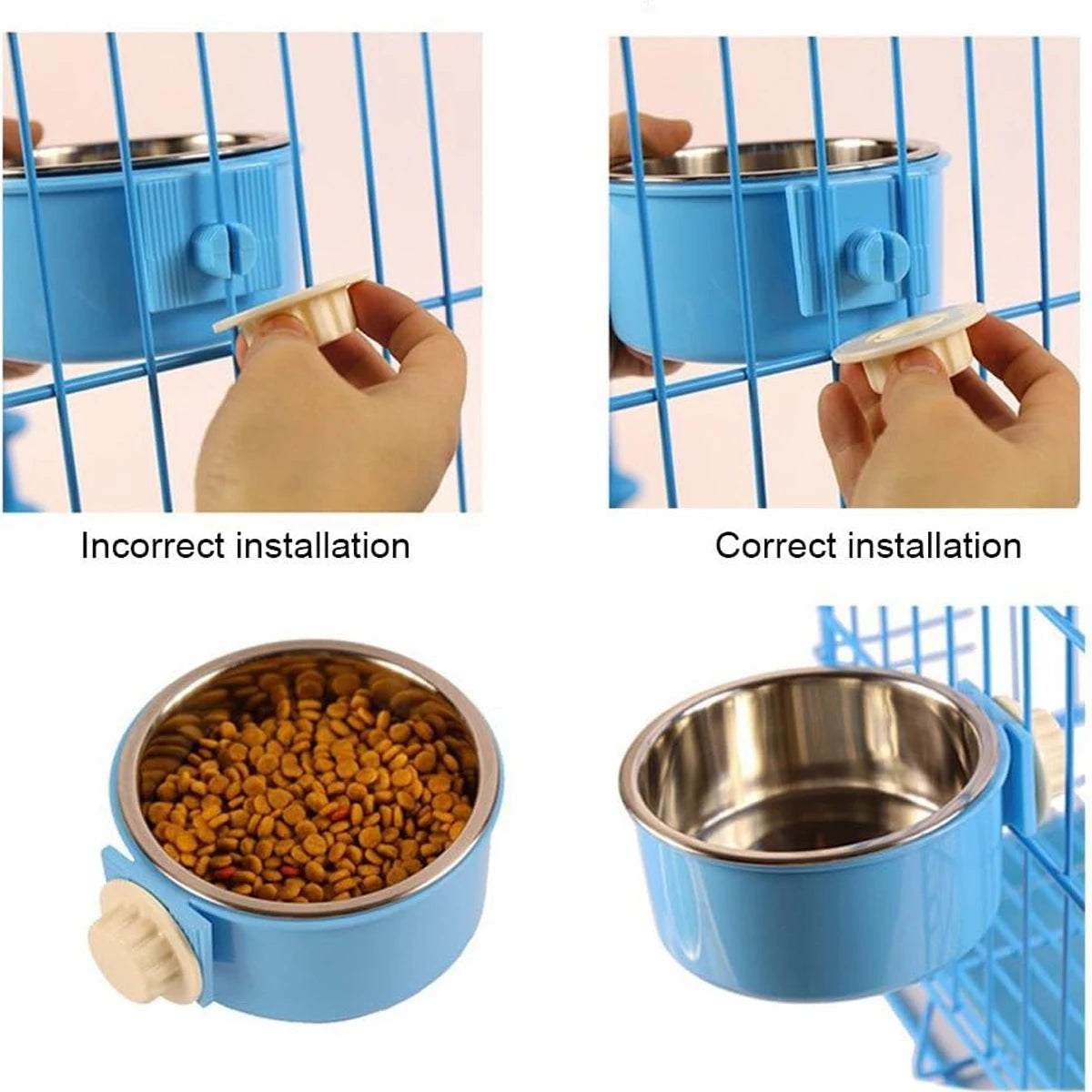 Pet Dog Puppy Stainless Steel Hanging Food Water Bowl Feeder For Cage Crate - petguardiansupplies