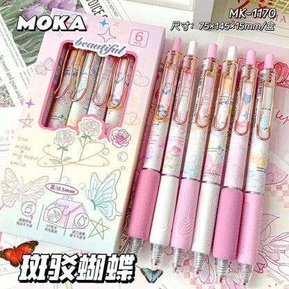 6pcs/set Butterfly Series Cute Gel Pen ST Nib Kawaii Pen Set Japanese Kawaii Stationery School Supplies Aesthetic Pens - petguardiansupplies