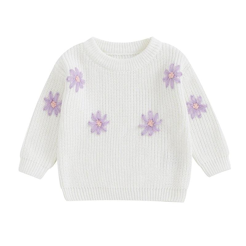 FOCUSNORM 0-3Y Autumn Winter Baby Girls Sweater Flower Embroidery Crew Neck Long Sleeve Kids Pullovers Fall Tops - petguardiansupplies