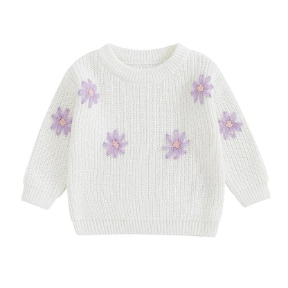 FOCUSNORM 0-3Y Autumn Winter Baby Girls Sweater Flower Embroidery Crew Neck Long Sleeve Kids Pullovers Fall Tops - petguardiansupplies