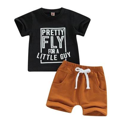 FOCUSNORM 2 Colors Toddler Baby Boys Summer Outfit Sets 0-3Y Short Sleeve Letter Print T-shirt + Solid Drawstring Shorts - petguardiansupplies