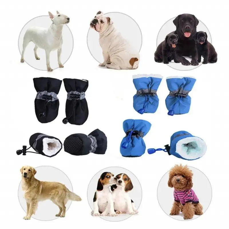 4pcs/set Waterproof Winter Pet Dog Shoes Anti-slip Rain Snow Boots Footwear Thick Warm For Small Cats Puppy Dogs Socks Booties - petguardiansupplies