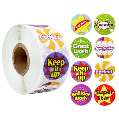 100-500pcs Cute Reward Stickers Roll with Word Motivational Stickers for School Teacher Kids Student Stationery Stickers Kids - petguardiansupplies