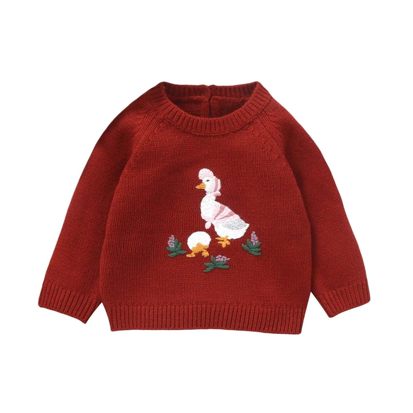 FOCUSNORM 4 Colors Lovely Baby Girls Sweater 0-3Y Cartoon Duck Embroidery Long Sleeve Pullovers Fall Winter Kids Jumpers Tops - petguardiansupplies