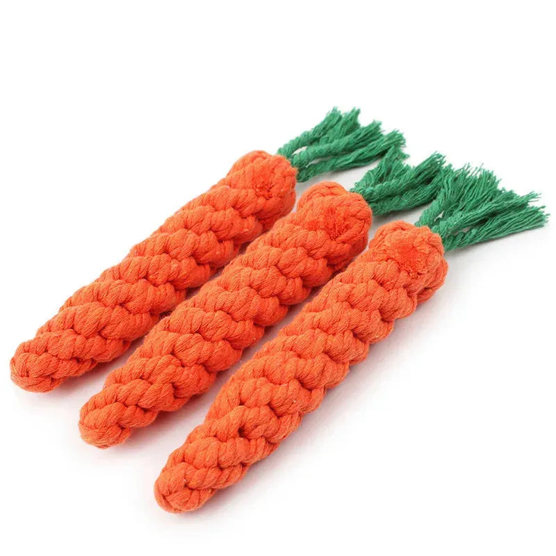 1PC Dog Toy Carrot Knot Rope Ball Cotton Rope Dumbbell Puppy Cleaning Teeth Chew Toy Durable Braided Bite Resistant Pet Supplies - petguardiansupplies