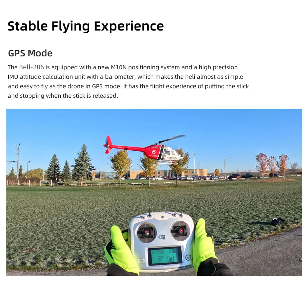 Flywing Bell 206 RC Helicopter V3 6CH GPS Altitude Hold Two Rotor 1:16 RC Scale Helicopter PNP RTF With H1 Flight Control System - petguardiansupplies