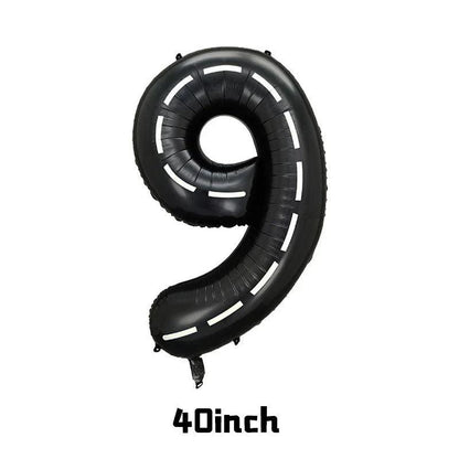 40inch Race Car Birthday Balloons Large Black Number 1 2 3 4 5 6 7 8 9 Foil Balloon for Kids Birthday Race Car Party Decor Suppl - petguardiansupplies