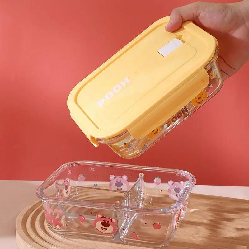 Disney Winnie the Pooh glass lunch box microwave heating office worker special bowl with lunch box storage separate lunch box - petguardiansupplies