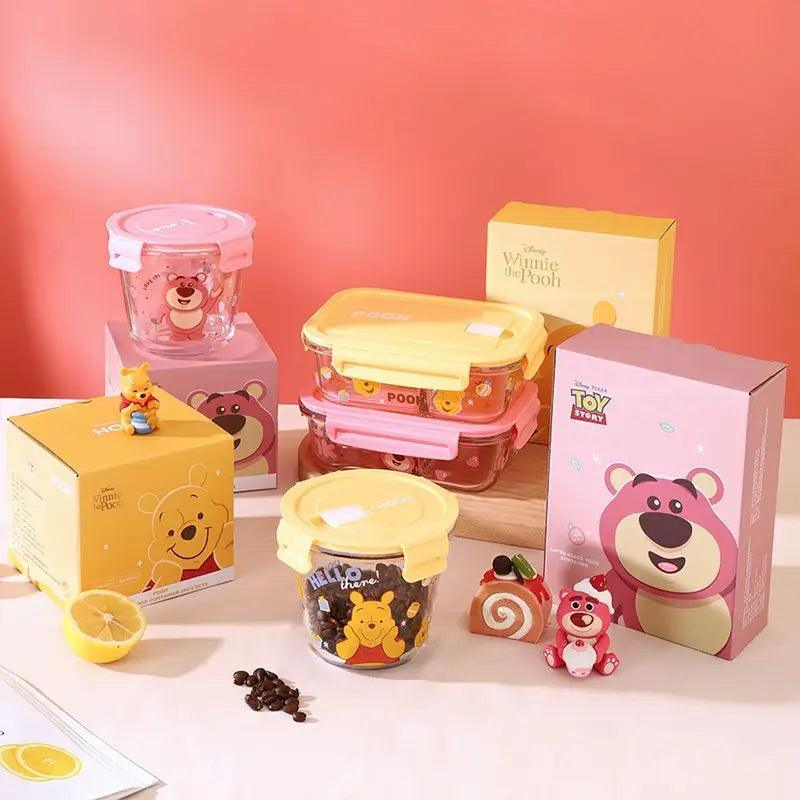 Disney Winnie the Pooh glass lunch box microwave heating office worker special bowl with lunch box storage separate lunch box - petguardiansupplies