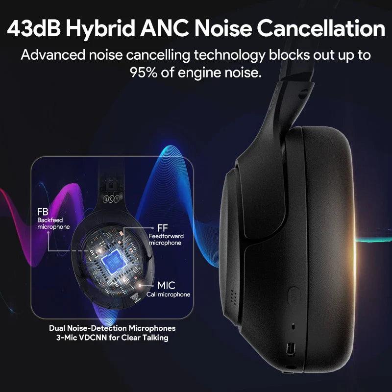 QCY H3 ANC Wireless Headphones Bluetooth 5.4 Hi-Res Audio Over Ear Headset 43dB Hybrid Active Noise Cancellation Earphones 60H - petguardiansupplies