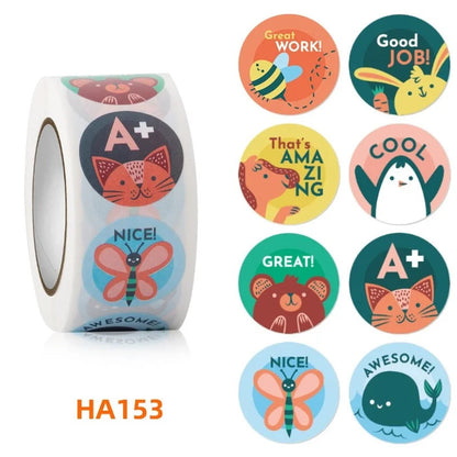 100-500 Pcs 1inch/2.5cm Animal Good Job Cool Stickers Roll for Envelope Praise Reward Student Work Label Stationery Seal Lable - petguardiansupplies