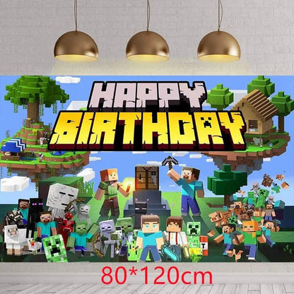 Miner Crafting Birthday Party Decoration Disposable Tableware Foil Balloon Banner Backdrop Cartoon Minecraft Game Theme Decor - petguardiansupplies