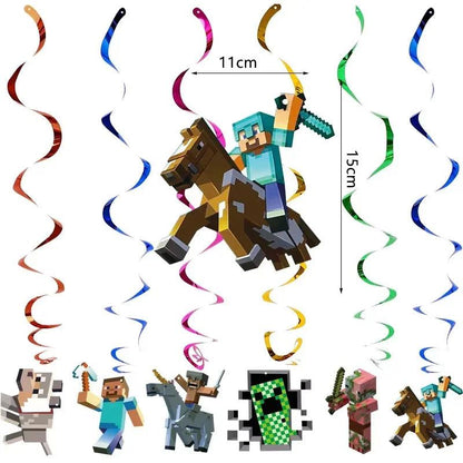 Miner Crafting Birthday Party Decoration Disposable Tableware Foil Balloon Banner Backdrop Cartoon Minecraft Game Theme Decor - petguardiansupplies