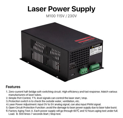 Cloudray 80-100W CO2 Laser Power Supply for CO2 Laser Engraving Cutting Machine M100W category - petguardiansupplies