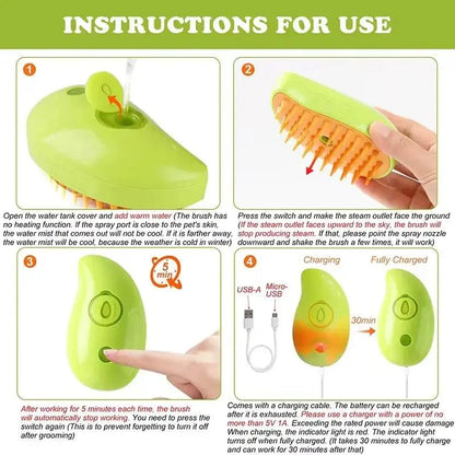 Pet Hair Removal Brush Cat Dog Electric Spray Massage Comb One-click Spray Anti-Flying Massage Bath Silicone Comb - petguardiansupplies