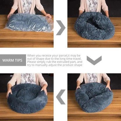 Round Dog Bed Winter Warm Cat Bed Plush Basket for Dog Washable Pet Bed for Small Medium Large Dog Sofa Cat - petguardiansupplies