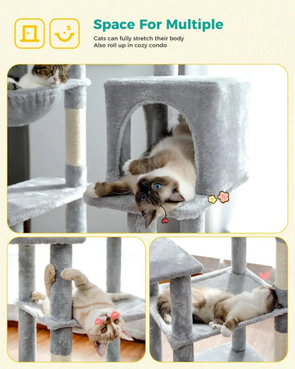 Domestic Delivery Multi-Level Cat Tree Tower Climb Furniture Scratching Post for Indoor House Pet Supplies Kitten Toy Cozy Condo - petguardiansupplies