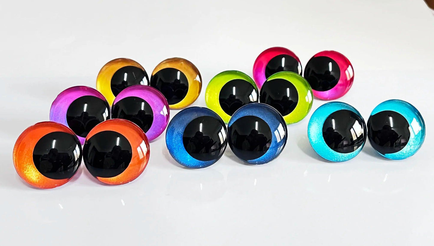 new 12mm 14mm 16mm 18mm 20mm 25mm 30mm 35mm 3D black pupil toy eyes handpaint color with hard washer-size color option - petguardiansupplies