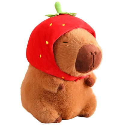 Cute Capybara Plush Toy Kawaii Fluffy Capibara With Turtle Bag Strawberry Cap Stuffed Animals Kids Birthday Gift Home Decoration - petguardiansupplies