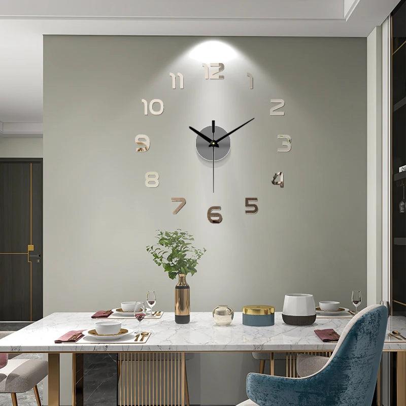 Large Wall Clock Quartz 3D DIY Big Watch Decorative Kitchen Clocks Acrylic Mirror Sticker Oversize Wall Clocks Home Letter Decor - petguardiansupplies