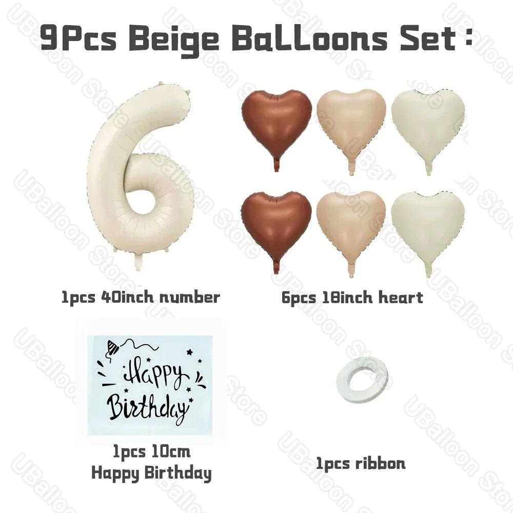 1 Set Beige Birthday Balloons Cream Beige Caramel Number 0-9 Balloon Custom Name Stickers for Birthday Anniversary Party Decor - petguardiansupplies