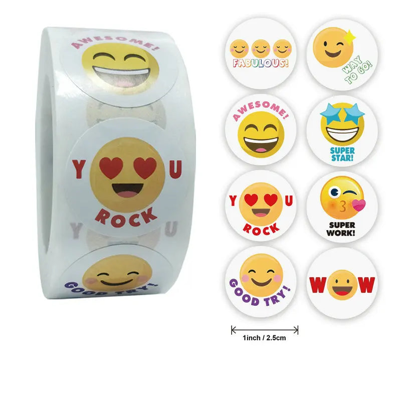 Hot Face Stickers Reward Cartoon Self-adhesive Teachers  Children Thanks Round Fluorescent Color Spot Goods Happyness incentive - petguardiansupplies