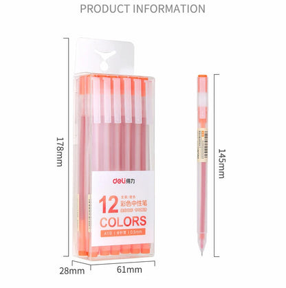 Deli 12Pcs/Set Gel Pen School Pens Set Pen 0.5MM Color Ink Stationery Student SuppliesWater-based Pen Writing Painting Tools - petguardiansupplies