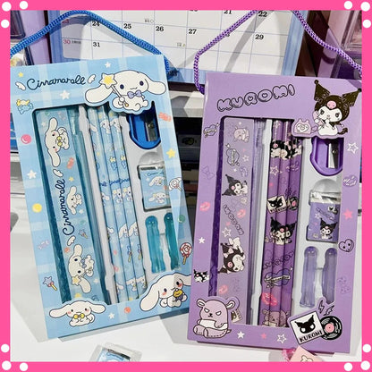 Sanrio Hello Kitty 8PCS Stationery Set Pencils Erasers Rulers Cartoon Cinnamoroll Melody Kuromi School Students Supplies Gifts - petguardiansupplies