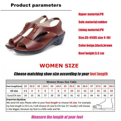 WOIZGIC Women Old Mother Laides Female Sandals Platform Shoes PU Leather Non Slip Beach Summer Cool Zipper Size 35-41 PGP-1153 - petguardiansupplies