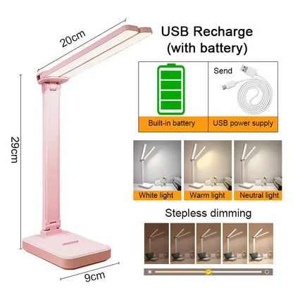 LED Desk Lamp USB Rechargeable Table Lamp 3 Levels Dimmable Touch Desk Lighting Eye Protection Foldable For Bedroom Desk Light - petguardiansupplies