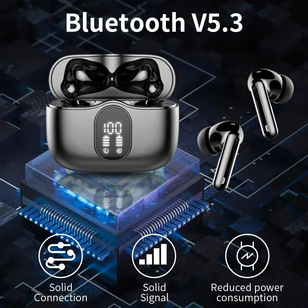 Wireless Earbuds with Bluetooth 5.3, In-Ear Headphones Featuring 4 ENC Mics and 36 Hours of Playtime, LED Display Included. - petguardiansupplies