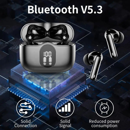 Wireless Earbuds with Bluetooth 5.3, In-Ear Headphones Featuring 4 ENC Mics and 36 Hours of Playtime, LED Display Included. - petguardiansupplies