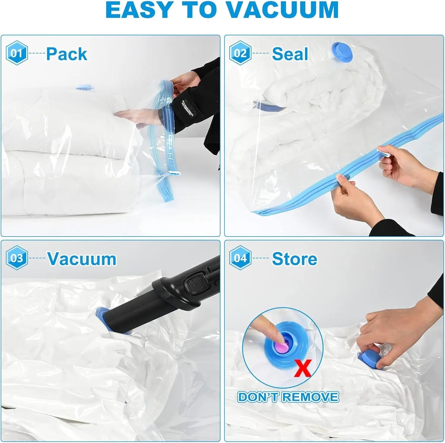 Vacuum Storage Bags with Hand Pump, Space Saving Compression Bags for Clothes, Blankets and Bedding, Reusable and Easy to Use - petguardiansupplies