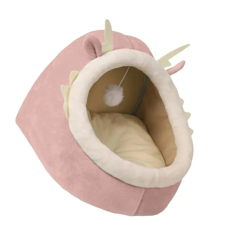 Dragon Cats Bed Dog House Plush Resting Cushion with Teaser Cats Warm Cave - petguardiansupplies