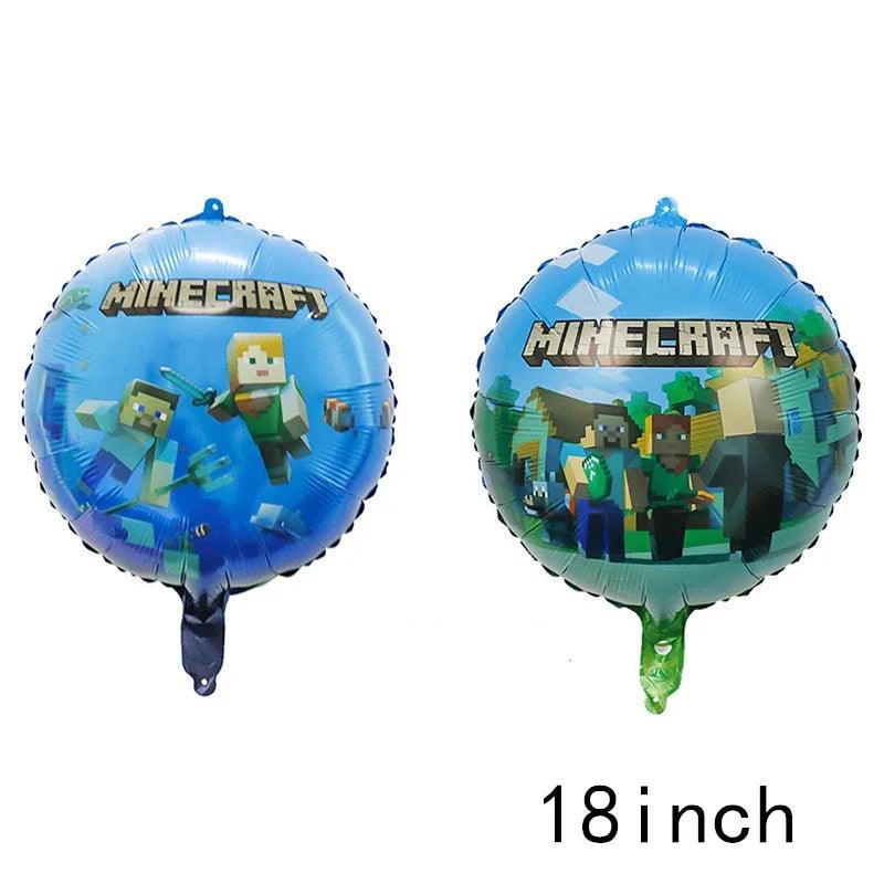 Miner Crafting Birthday Party Decoration Disposable Tableware Foil Balloon Banner Backdrop Cartoon Minecraft Game Theme Decor - petguardiansupplies