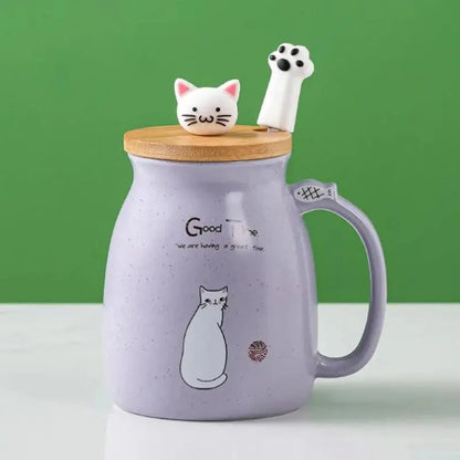 Creative color cat heat-resistant Mug cartoon with lid 450ml cup kitten coffee ceramic mugs children cup office Drinkware gift - petguardiansupplies