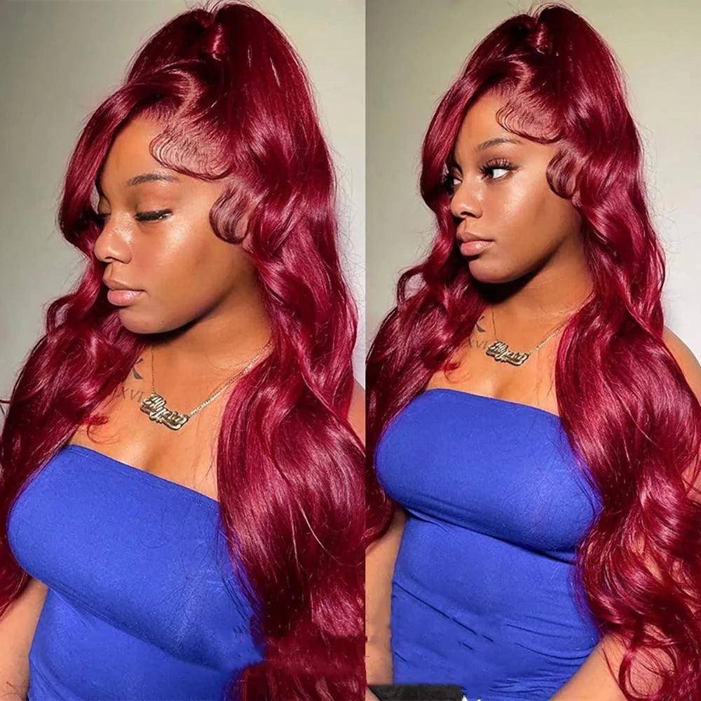 99J Burgundy Lace Front Human Hair Wig Body Wave Red Colored Wigs Brazilian 13x4 Lace Frontal Wigs On Sale Clearance For Women - petguardiansupplies