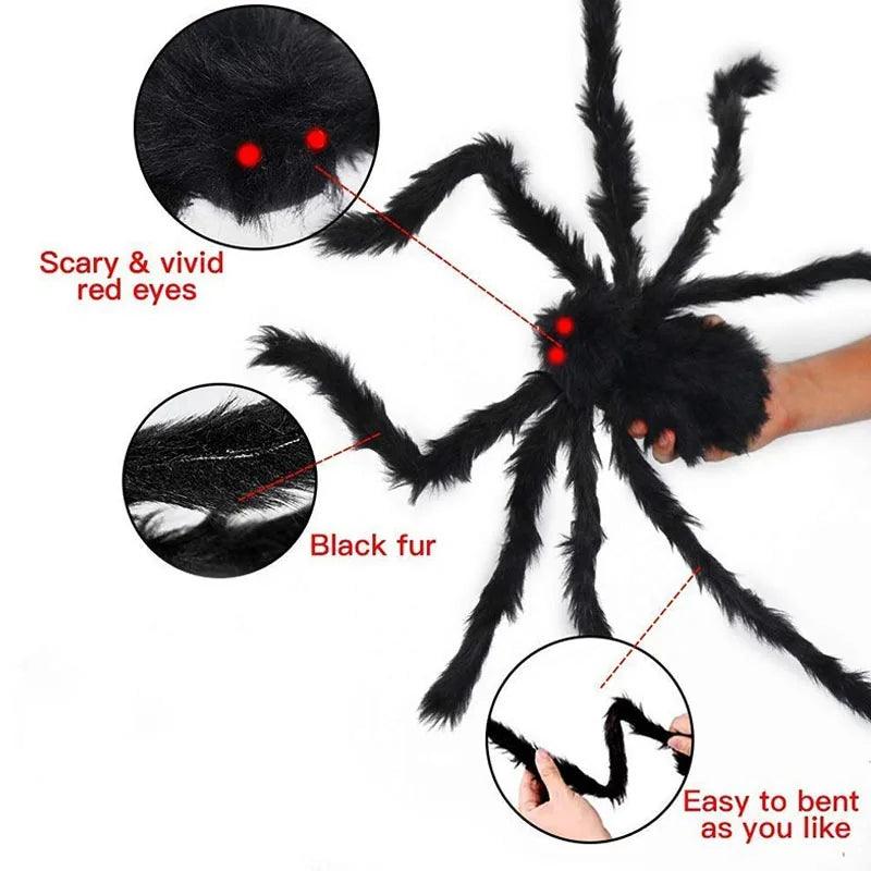 Black Spider Halloween Decoration Haunted House Prop Indoor Outdoor Giant Decor Vivid Scary Giant Black Spiders Huge Spider Web - petguardiansupplies