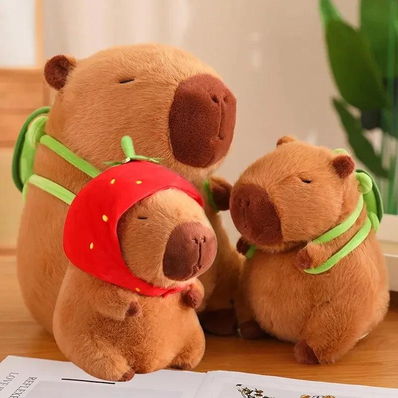 Cute Capybara Plush Toy Kawaii Fluffy Capibara With Turtle Bag Strawberry Cap Stuffed Animals Kids Birthday Gift Home Decoration - petguardiansupplies