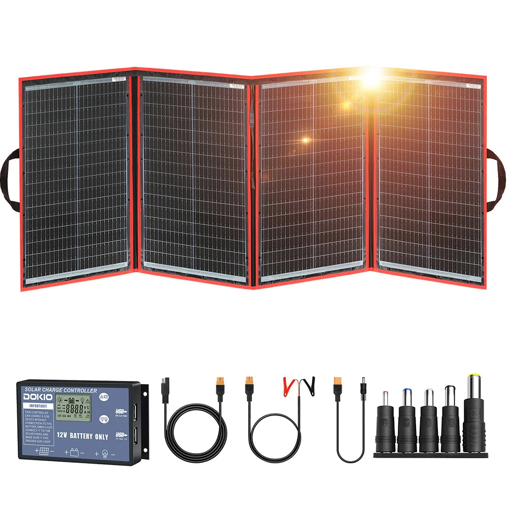 Dokio 18V 97W 150W 195W 295W Portable Foldable Solar Panel With 12V Controller Flexible Solar Panel For House Camping Travel - petguardiansupplies