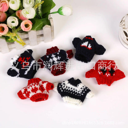 Mini Knit Sweater Doll Clothes Floral Yarn Clothes Plush Doll Toy Fuzzy Pullover Sweater Accessories - petguardiansupplies