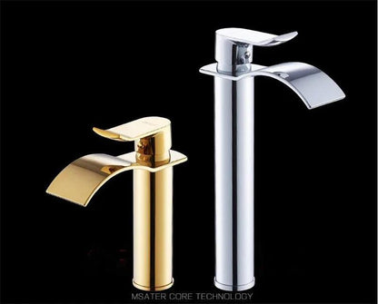 Basin Faucet Gold and white Waterfall Faucet Brass Bathroom Faucet Bathroom Basin Faucet Mixer Tap Hot and Cold Sink faucet - petguardiansupplies