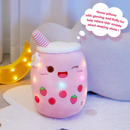 26-38cm LED Light Milk Tea Doll Plush Toy Green Pink Soft Cute Throw Pillows Strawberry Stuffed Animals for Girls Birthday Gift - petguardiansupplies