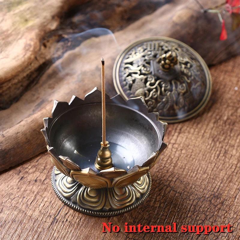 Lotus Flower Incense Burner Buddhism Buddha Holder Brass Mini Sandalwood Censer Incense Metal Craft Home Decoration - petguardiansupplies