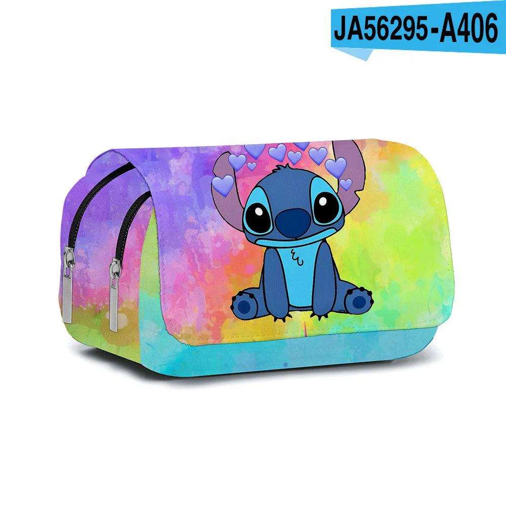 BANDAI Stitch Fully Printed Flap Pen Bag Stationery Box Cartoon Large Capacity Pencil Case Cute Anime Bags Student School Bag - petguardiansupplies